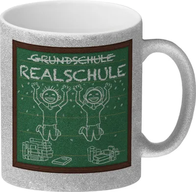 Produktbild von Realschule Glitzer-Kaffeebecher für die weiterführende Schule im Tafellook