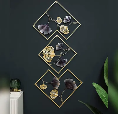 Produktbild von Wanddekoobjekt, 3er Wandskulptur Metall, Wanddekoration, Schmiedeeisen Wandverzierung, Wandkunst, Wandmalerei, Wohnzimmer Esszimmer Wanddeko, Schwarz