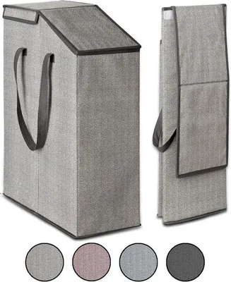 Produktbild von Famanu Wäschekorb mit Deckel, 52 l, 20 x 45 x 60 cm, faltbarer Wäschekorb in Grau-Beige