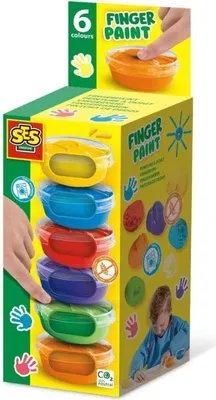Immagine prodotto di Colori a dita, 6 colori x 45 ml, SES Creative, colori intensi, facilmente lavabili
