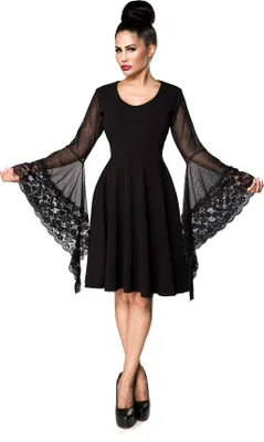 Produktbild von Ocultica Mittellanges Kleid Damen Gothic-Kleid mit Trompetenärmel schwarz L