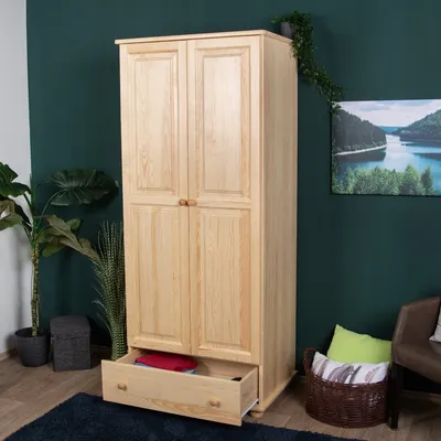 Produktbild von Kleiderschrank Kiefer Vollholz massiv natur Junco 10A - Abmessung 195 x 84 x 59 cm (H x B x T)