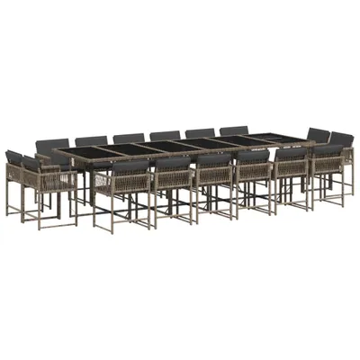 Produktbild von 17-tlg. Garten-Essgruppe mit Kissen Grau Poly Rattan