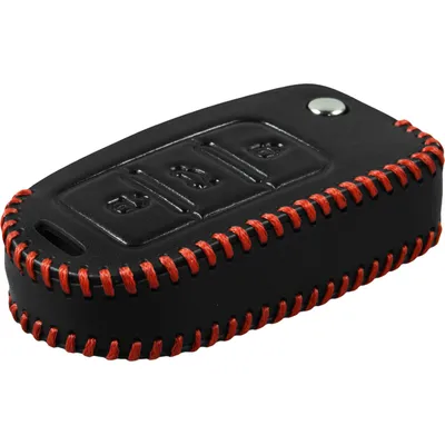 Produktbild von PhoneNatic Echtleder stitched Schlüssel Hülle kompatibel mit der VW Touran 3-Tasten Fernbedienung in schwarz Klappschlüssel 3-Key