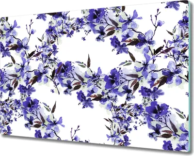 Produktbild von Glas-Herdabdeckplatte Glaskeramikkochfeld-Abdeckung Spritzschutz - 80x52 cm - Blau Aquarell Blumen