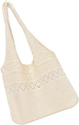 Image de Lot de 2 sacs à bandoulière bohèmes tricotés - Sacs à main vintage au style simple, parfaits pour faire les courses