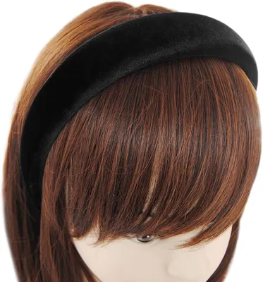 Produktbild von Gepolsterter Damen-Haarreif aus Samt mit breitem Stirnband und Haarschmuck in Schwarz