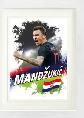 Obrázok produktu pre Futbalový obraz v rámčeku s elegantným paspartou | Nástenné umenie | V rámčeku - Mario Mandžukič Chorvátsko (40 x 30 cm)