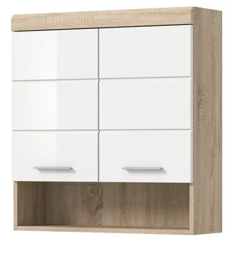 Produktbild von Bad Hängeschrank "Mambo" weiß Hochglanz Sonoma Eiche Badschrank 74 x 79 cm