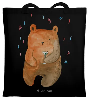 Produktbild von Mr. & Mrs. Panda Shopping Tasche Bär Party - Schwarz - Geschenk, Jutetasche, Tote Bag, Lustig, Teddy, Geburtstag, Tragetasche, Laptoptasche, Feiern, Jutebeutel
