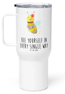 Produktbild von Mr. & Mrs. Panda Thermobecher Biene Blume - Weiß - Geschenk, Kaffee-to-go-Becher, To-Go-Becher, Teetasse, Thermos-Becher, thermosbecher