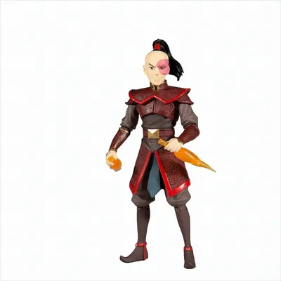 A full-body shot of an action figure of Prince Zuko from Avatar: The Last Airbender, standing against a white background.