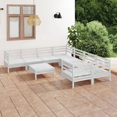 Produktbild von The Living Store 9-tlg. Garten-Lounge-Set Weiß Massivholz Kiefer