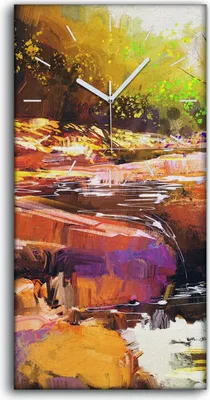 Produktbild von Wanduhr Bürouhr Leinwand Bild 30x60 Malerei Abstrakter Fluss Wald Bäume Natur - weiße Hände