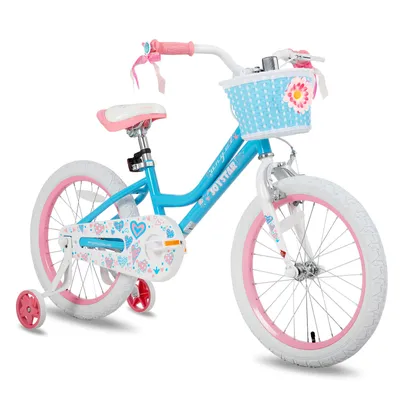 Produktbild von HILAND 18 Zoll Mädchen Kinderfahrrad mit Korb & Bändern, Vorderen Zangenbremse & Rückwärtige Pedalbremse, Stützräder, Blau