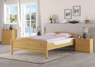Produktbild von Doppelbett 140x200 Kieferbett Massivholz Ehebett Französisches Bett V-60.30-14Rollrost inkl.