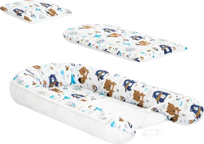 Immagine prodotto di HobbyKids nido per neonati in cotone 100% con materasso e cuscino orso e volpe