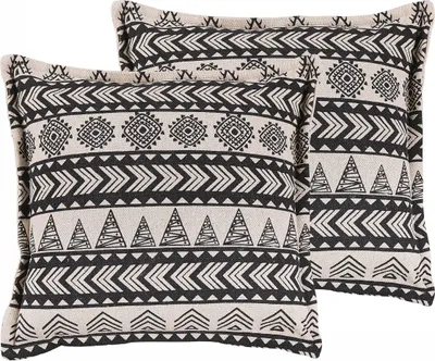 Produktbild von BELIANI Dekokissen Beige / Schwarz 45 x 45 cm 2er Set Polsterbezug mit Füllung Abstraktes Muster Wohnzimmer, Salon, Schlafzimmer Quadratisch Modern