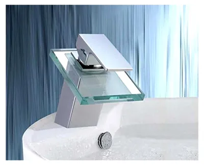 Produktbild von Wasserfall Glas Armatur Waschbecken Bad Chrom Wasserhahn Waschtisch Einhebelmischer Waschtischarmatur Einhandmischer Badarmatur Waschbeckenarmatur