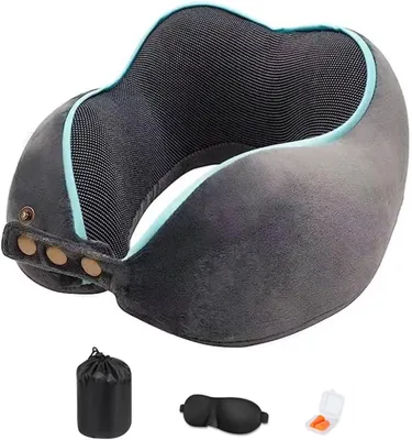 Imagen del producto de Almohada de viaje de espuma viscoelástica, con soporte ergonómico de 360°, ajustable, ideal para avión y coche