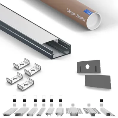 Produktbild von LED-Aufbauprofil AB 2 m Silber für LED-Streifen bis 20 mm inkl. milchiger Abdeckung
