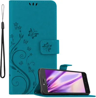 Obrázok produktu pre Cadorabo Puzdro pre Motorola MOTO C PLUS Ochranný kryt v modrej farbe Ochranný kryt Puzdro na mobilný telefón Puzdro Flowers Flower Case