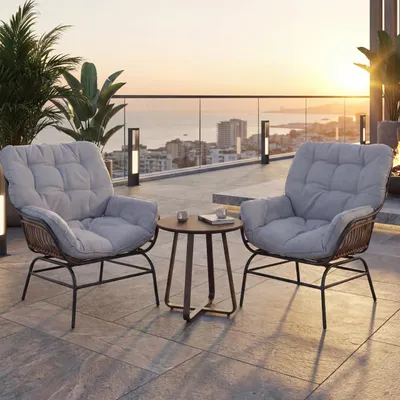 Immagine prodotto di Set di 2 sedie da giardino HWC-P75, poltrona da giardino, poltrona lounge, tessuto 220 g/m² polyrattan metallo ~ grigio scuro, imbottitura grigio chiaro