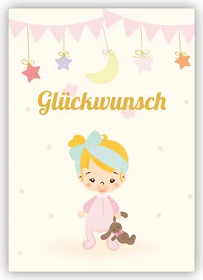 Produktbild von Niedliche Glückwunschkarte zur Geburt eines Mädchen mit kleinem Baby Girl mit Häschen: Glückwunsch
