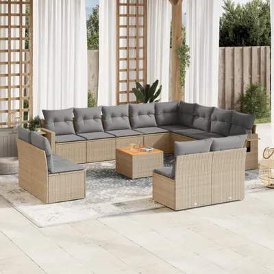 Produktbild von Möbel 13-tlg. Garten-Sofagarnitur mit Kissen Beige Poly Rattan - Gartenmöbelgarnituren 3257144
