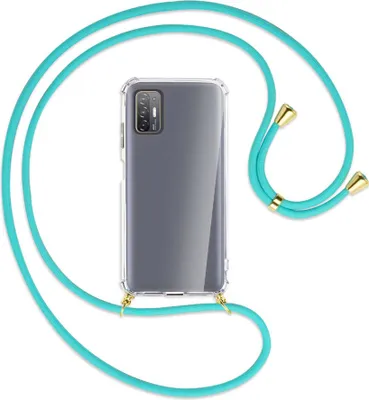 Produktbild von Handykette Backcover-Schutzhülle mit Band (Metall goldfarben) für HTC Desire 21 Pro - türkis
