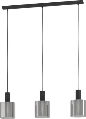 Produktbild von EGLO Hängelampe Gorosiba, Pendelleuchte Esstisch Rauchglas, 3-flammige Deckenlampe aus Glas in Schwarz bedampft und Metall in Schwarz, E27, L 85 cm