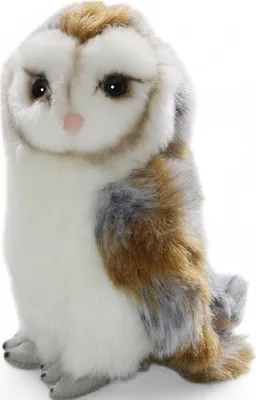 A plush toy owl is shown against a white background.