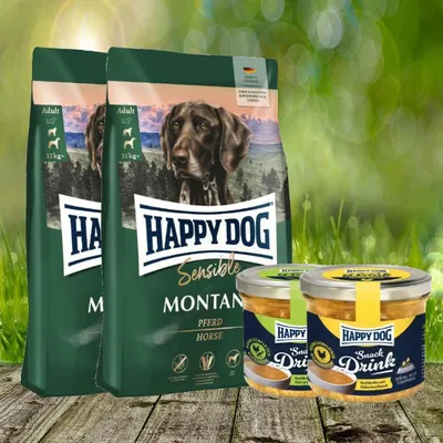 Produktbild von Happy Dog Supreme Montana 2 x 10 kg + 2 Happy Dog Snack Drinks