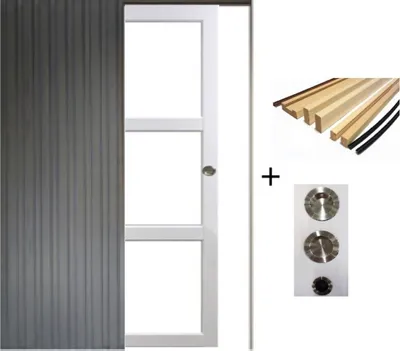 Immagine prodotto di Porta scorrevole Kenya bianca con vetro trasparente H204 x L73 cm, incasso, kit finitura Gd Menuserie