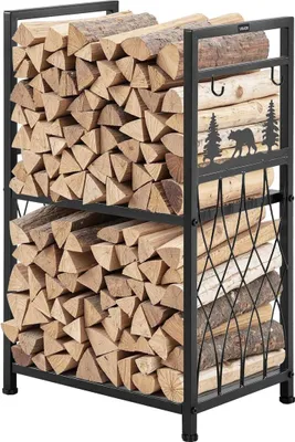 Produktbild von Holzregal für den Innenbereich, 45,5 cm, 2-stöckiger Holzhalter mit Kaminwerkzeug, Bürste, Schaufel, Schürhaken, Zange, strapazierfähiges Holzregal, Tragkraft 400 lbs, Holzstapel-Stapler für Feuerstelle