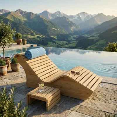 Produktbild von Holzliege Waldsofa Wellenliege Relaxliege "Sigi" Gartenliege Massivholz Lärche abgeschrägt 80cm Himmelsliege