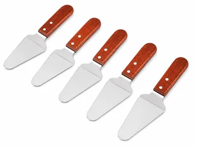 Image de Lot de 5 spatules et pelles à pizza BAYLI en acier inoxydable – spatule à gâteau, pelle à tarte, spatule de service avec manche en bois, spatule à pizza, ustensiles de cuisine