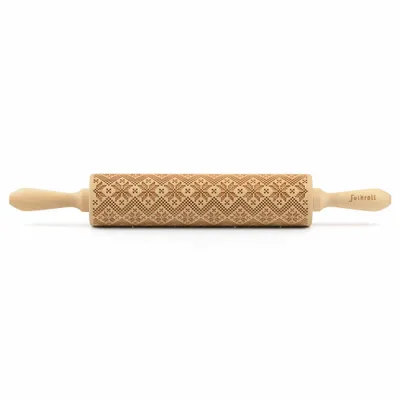 Produktbild von Folkroll Teigrolle Skandinavien Muster, groß, 43 cm, Nudelholz, Prägerolle, Muster, Motiv, Rolle, Buchenholz, 330258