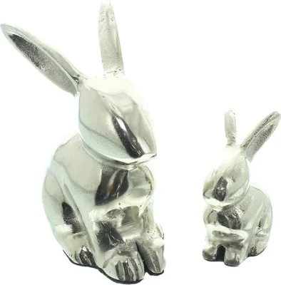 Produktbild von Figur Silberhase, 2er Set, Aluminiumguss Maße: Höhe 8 cm, 14 cm