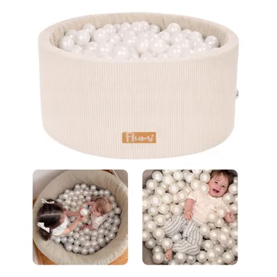 Produktbild von Flumi Bällebad Baby - Bällepool Kinder 90x40cm mit 200 Bällebad Bälle ∅ 7cm in EU hergestellt - dunkelbeige + perlfarbene Kugeln