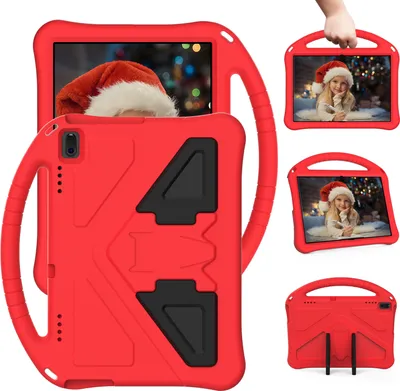 Produktbild von Kinder Hülle für Lenovo Tab E10 10.1" TB-X104F/ Tab 4 10 Plus (TB-X704F/N/L/V)/ Tab 4 10 (TB-X304F/N), Eva Leichte Stoßfeste Faltbarem Ständer, Kids Griff Schutzhülle Rot