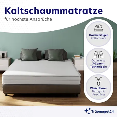 Produktbild von Ergonomische 7-Zonen Kaltschaummatratze - 16cm - 160 x 200 cm - H2&H3 - Träumegut24