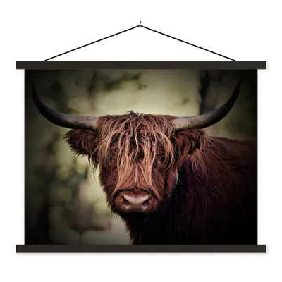 Produktbild von MuchoWow® Textilposter Schottischer Hochländer - Licht - Porträt - Natur 150x113 cm mit holzfarbenen Rahmen - Poster