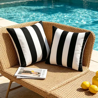 Produktbild von Kissenbezüge Outdoor, wasserabweisend, 45x45 cm, schwarz gestreift, für Garten und Balkon