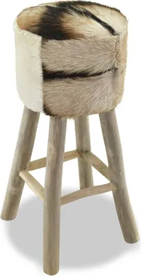 Produktbild von Barhocker aus Echtleder und Teak 35 x 76 x 35 cm