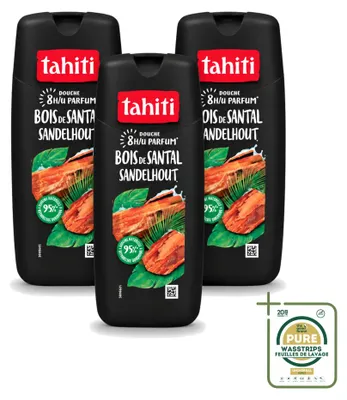 Image de 3 flacons de gel douche Tahiti, senteur bois de santal, 315 ml - Pack économique - 3 pièces
