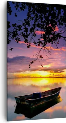 Produktbild von Bild auf Leinwand - Leinwandbild - Boot Sonnenuntergang See Himmel - 55x100cm - Wand Bild - Wanddeko - Leinwanddruck - Bilder - Kunstdruck - Leinwand bilder - Wandkunst - PA55x100-2967