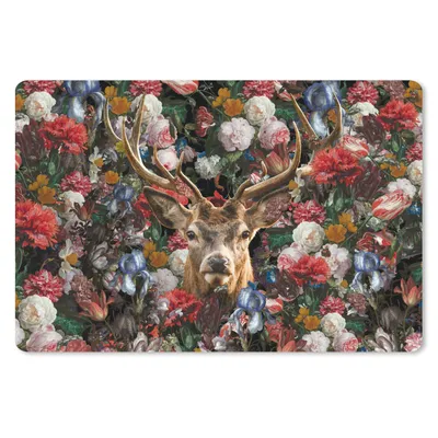 Produktbild von MuchoWow® Schreibtischunterlage Hirsche - Geweihe - Blumen 60x40 cm - XXL Mauspad - Großes Mauspad