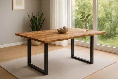 Produktbild von Esstisch Baumkante 140 x 80 cm Mangoholz Rough U-Gestell schwarz MIRABELLE