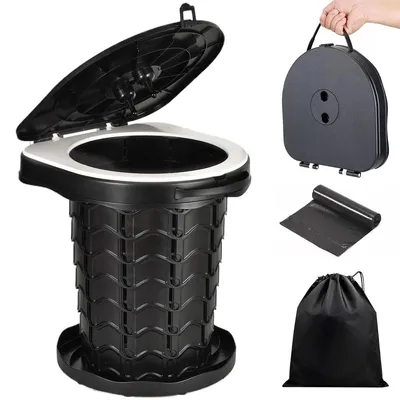 Image de Toilette de camping pliable - Hauteur réglable 7,5 à 35 cm - Charge 220 kg - Avec 10 sacs à toilette - Portable